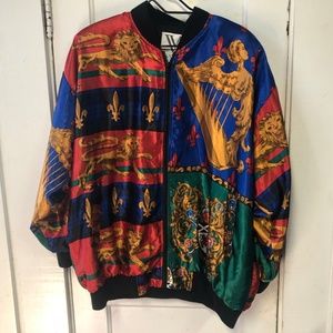 Satin Bomber Jacket Heraldic Lion Angel Lyre Fleur